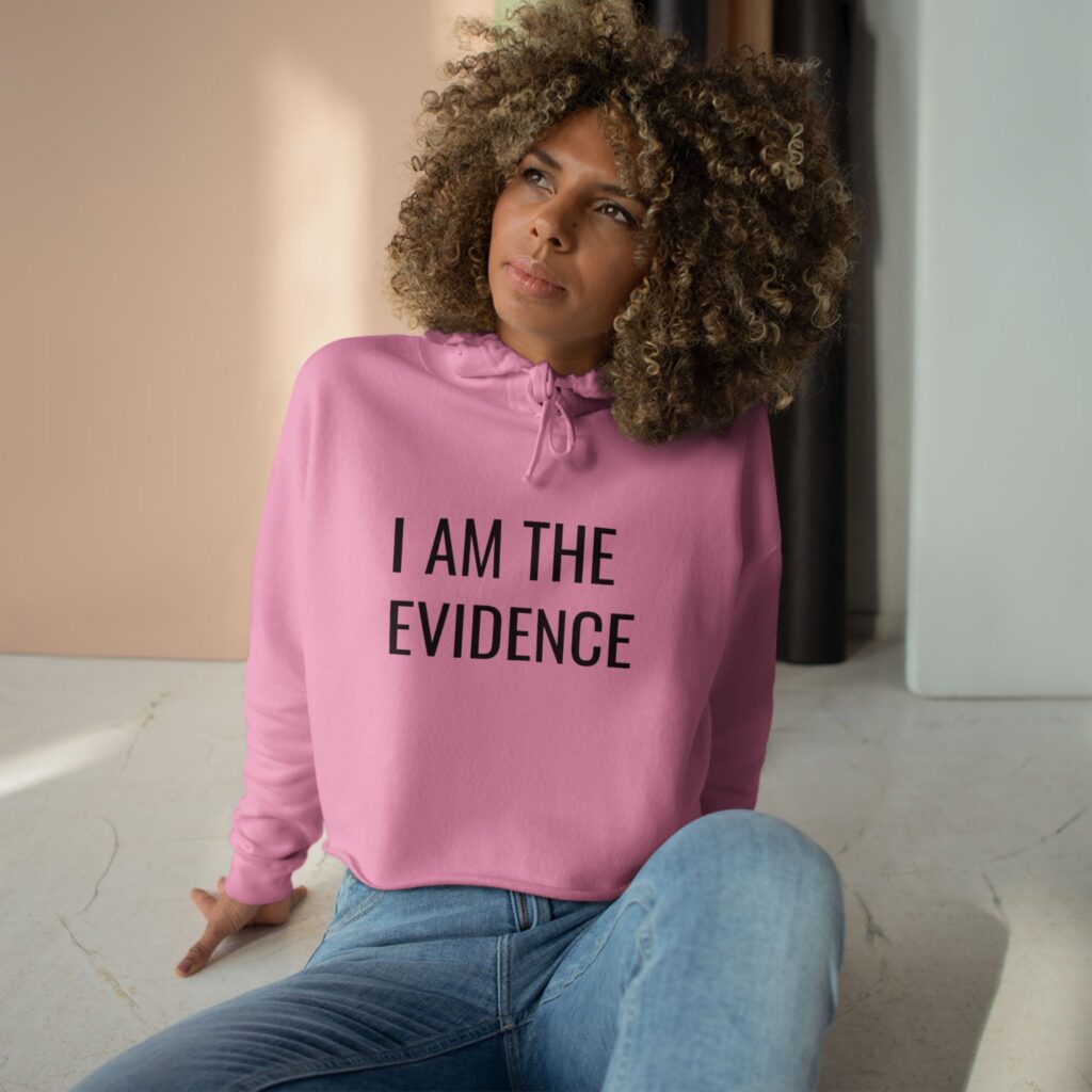 Pink I AM THE EVIDENCE hoodie from Restoration Clothing